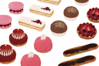 illustration　fashionillustration　イラストレーション　イラスト　drawing　食べ物　スイーツ　sweets　ケーキ　マカロン　おしゃれ　シンプル　大人っぽい　吉岡ゆうこ