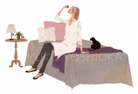 ファッションイラスト　イラストレーション　イラスト　webコラムイラスト　コラムイラスト　ワコールBODYBOOK　教えてドクター　美容　瞳のケア　ライフスタイル　生活　ベッドルーム　インテリア　黒猫　ペット　ライフスタイル　生活　吉岡ゆうこ