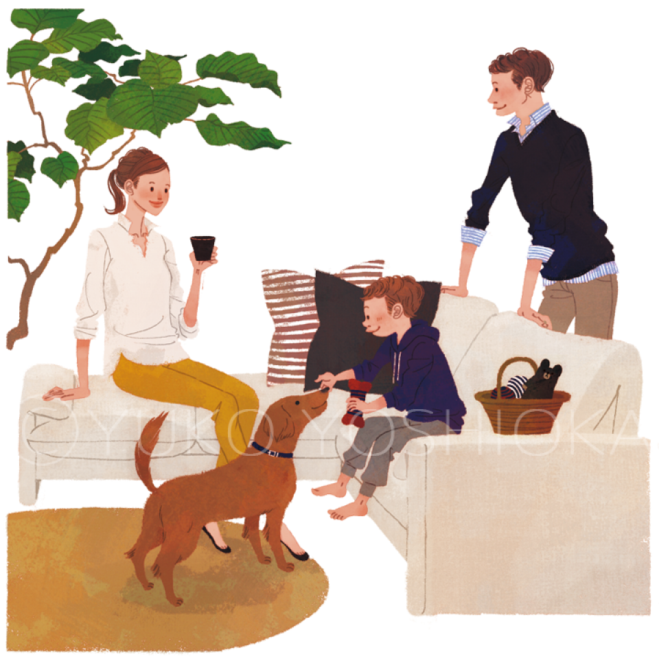 女性イラスト 男性イラスト イラストレーション ファッションイラスト ファッションイラストレーション illustration fashionillistration 家族イラスト ファミリー ライフスタイル 生活 おしゃれ シンプル 上品 インテリア 犬 暮らし リビング 不動産 StayHome おうちで過ごそう 吉岡ゆうこ yukoyoshioka