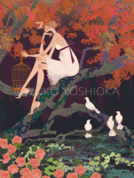 illustration　fashionillustration　イラストレーション　イラスト　drawing　ファッションイラスト　ファッション　森　景色　風景　森　ドレス　鳩　鳥　抽象　紅葉　不思議な　yukoyoshioka　吉岡ゆうこ