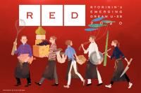 イラスト　イラストレーション　宣伝媒体　RED-U35　女性　男性　ライフスタイル　ユーモア　食材　料理人　シェフ　抽象イラスト　吉岡ゆうこ