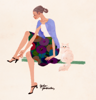 illustration　fashionillustration　イラストレーション　イラスト　drawing　ファッションイラスト　ファッション　猫　長毛ネコ　花柄　パンプス　春　ラフ　yukoyoshioka　吉岡ゆうこ