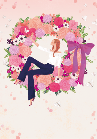 女性イラスト イラストレーション ファッションイラスト ファッションイラストレーション illustration fashionillistration 生活 おしゃれ エレガント シンプル 上品 おしゃれ 会報誌 表紙 春 花 華やか 蝶々 リース リボン 3月 4月 5月 吉岡ゆうこ yukoyoshioka